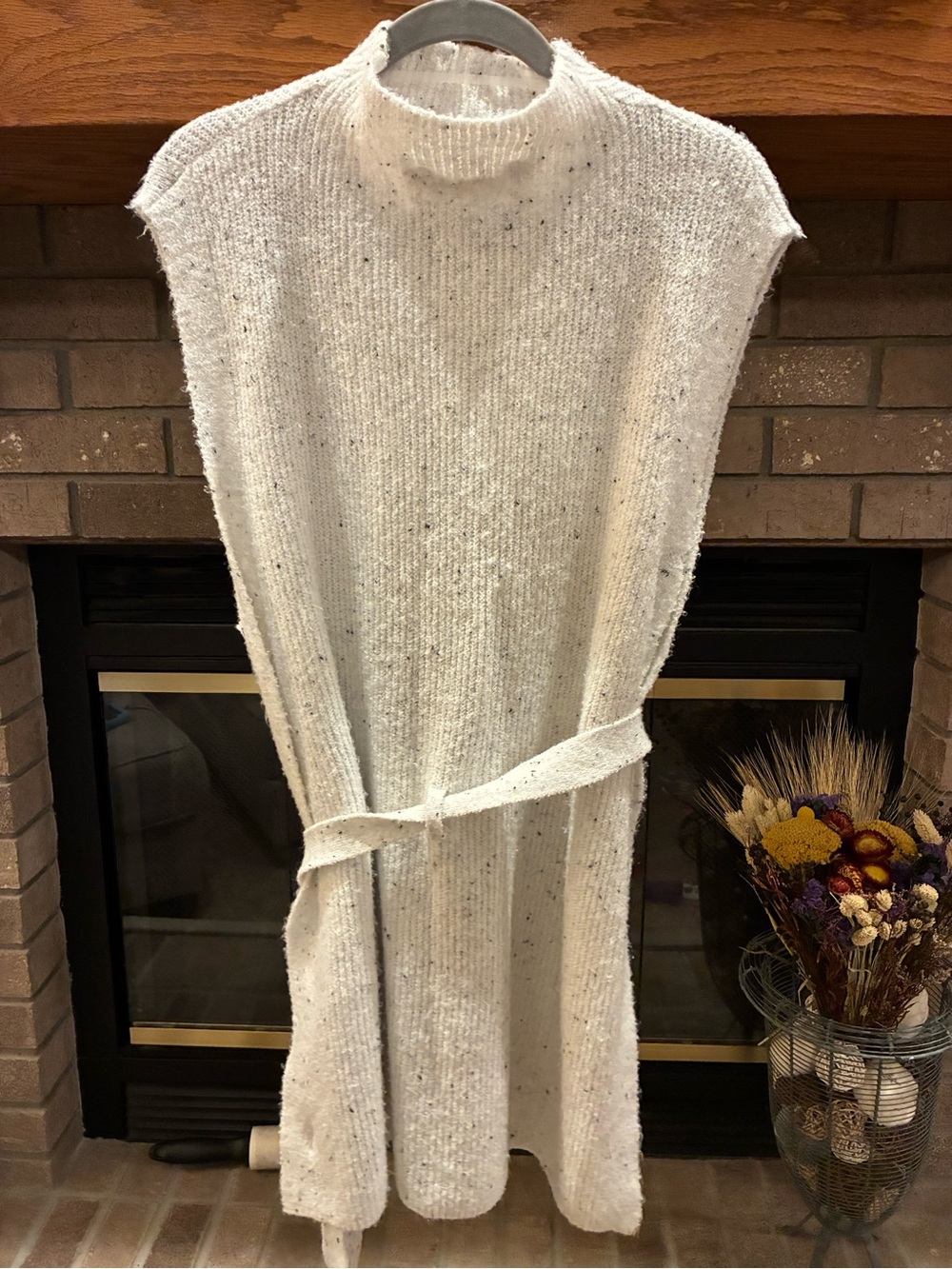 Chloe & Jasmine Speckled Ivory Knit Belted Longline Cardigan XL
